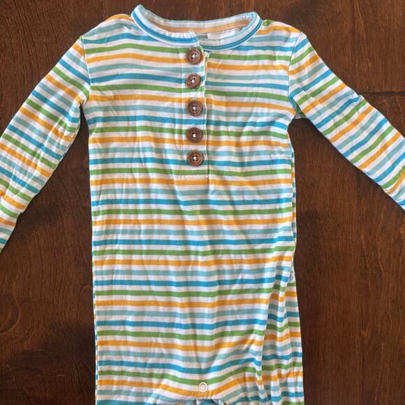 Posh Peanut Boys 6-9 Month Romper Outfit Bamboo Henley Blue Yellow Striped - Picture 3 of 6